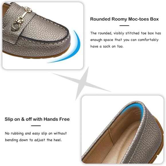 Kordal Women's MetallicLeather Gold Accent Buckle Slip-Ons Walking Flats Loafers - Picture 5 of 9